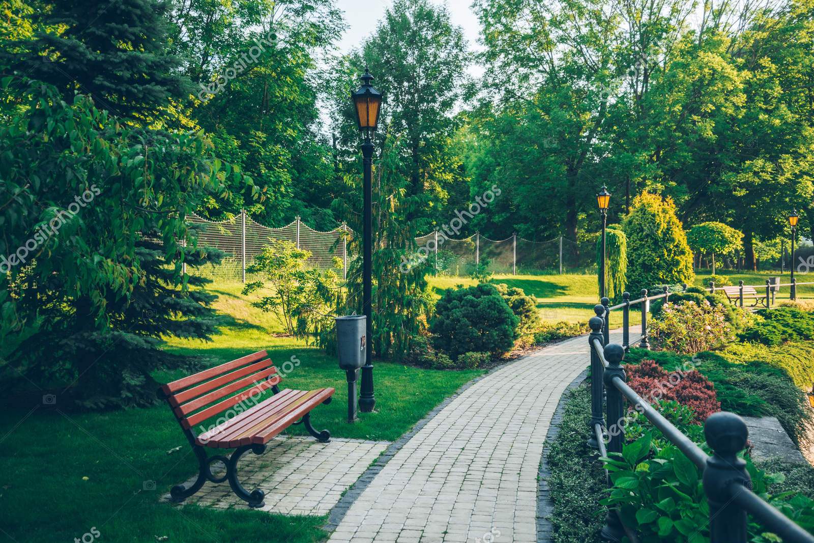 depositphotos 163308960 stock photo empty summer park with sidewalk